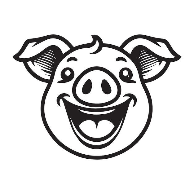 Pig Face logo Concept Pig Head Outline Design Sus Vector illustration in black and white