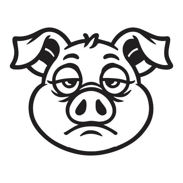 Pig Face logo Concept Pig Head Outline Design Sus Vector illustration in black and white