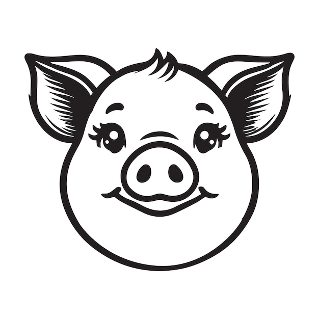 Vector pig face logo concept pig head outline design sus vector illustration in black and white