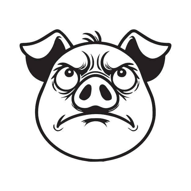 Pig Face logo Concept Pig Head Outline Design Sus Vector illustration in black and white