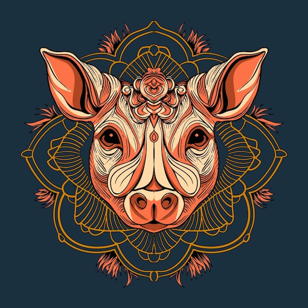 Pig Head Hand Drawn Illustration