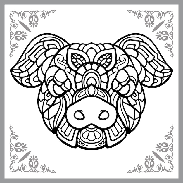 Pig head zentangle arts isolated on white background