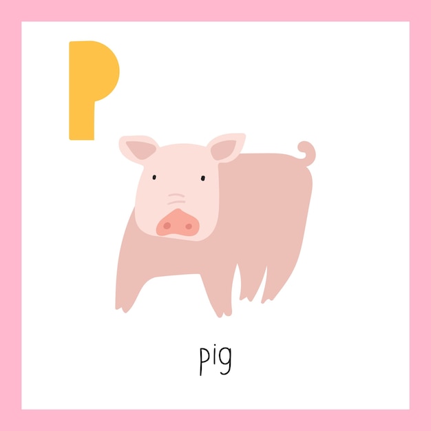 Pig letter p english alphabet for kids vector illustration