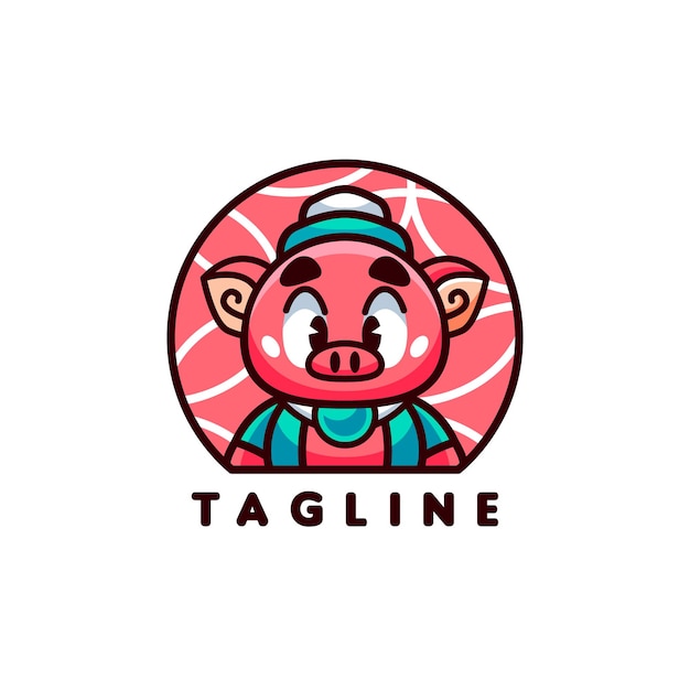 Pig logo design template with cute details