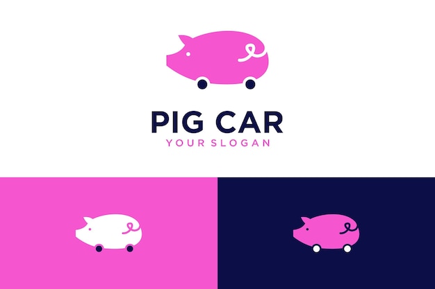 pig logo design with car or wheel and speed