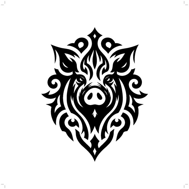 Vector pig in modern tribal tattoo abstract line art of animals minimalist contour vector