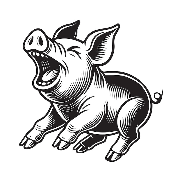 Pig outline Clipart hog vector illustration in black and white