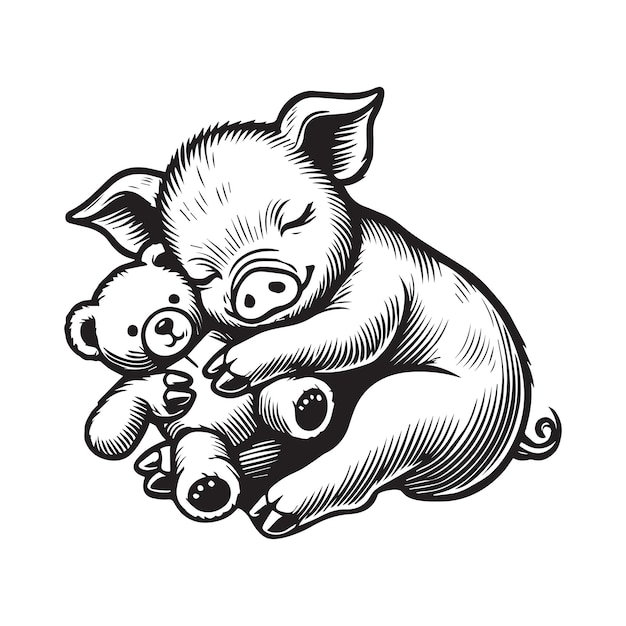 Vector pig outline clipart hog vector illustration in black and white