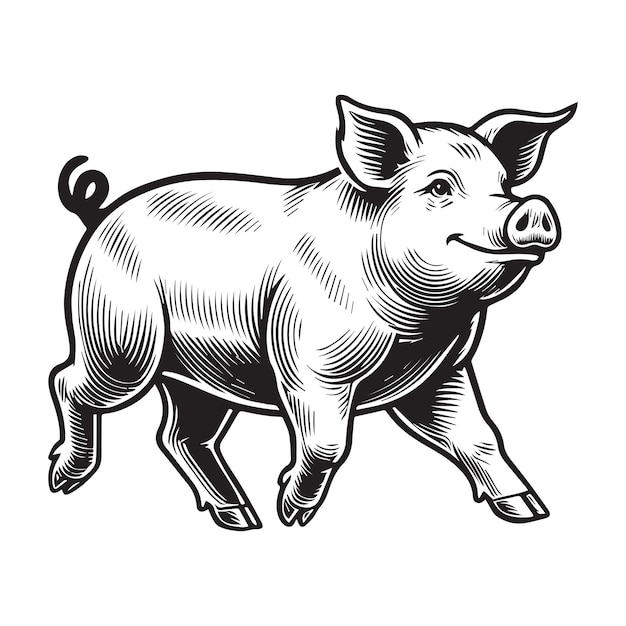 Pig outline Clipart hog vector illustration in black and white