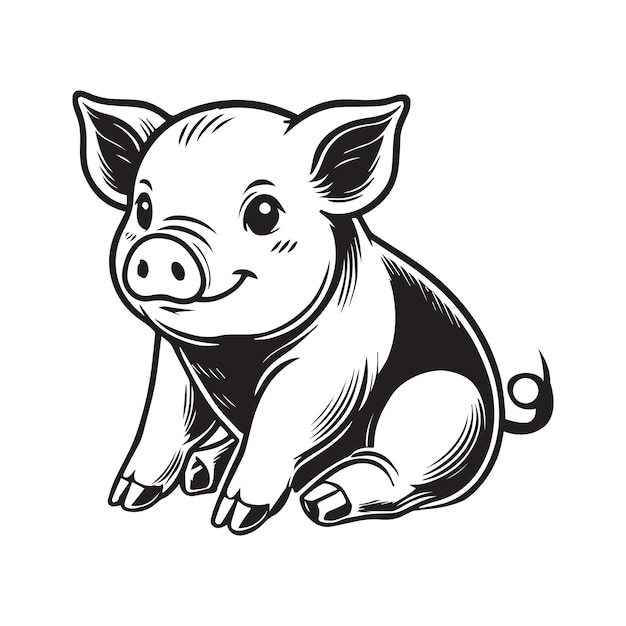 Pig outline Clipart hog vector illustration in black and white