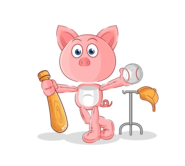 Pig playing baseball mascot cartoon vector