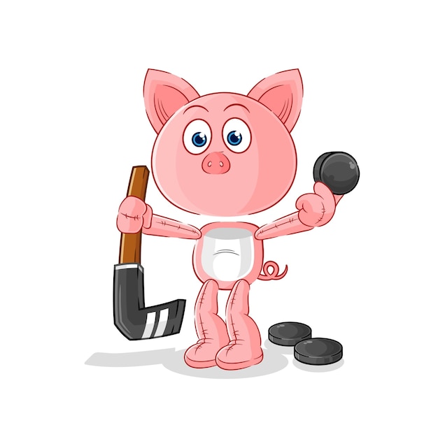 Pig playing hockey vector cartoon character