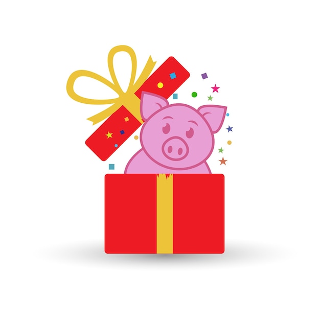 Pig in present box icon isolated on white background Vector illustration