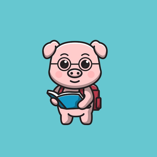 Pig student pig brings a book