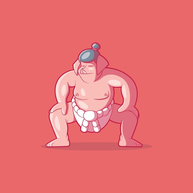 Vector pig sumo wrestler character vector illustration. funny, mascot, sports design concept.