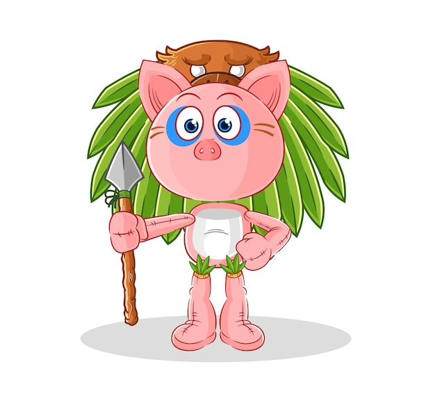 Pig tribal man mascot cartoon vector