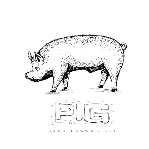 Pig vector side view, hand drawn animal illustration