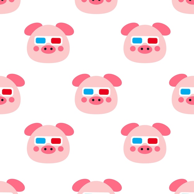 pig with glasses seamless pattern cartoon illustration