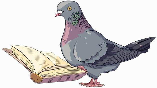 Vector pigeon character reading book vector illustration