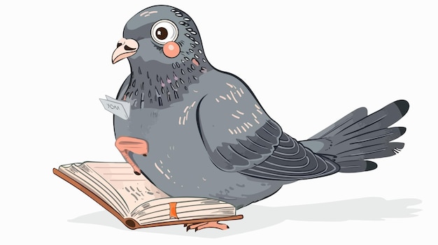 Vector pigeon character reading book vector illustration