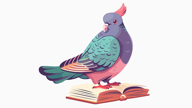 Vector pigeon character reading book vector illustration