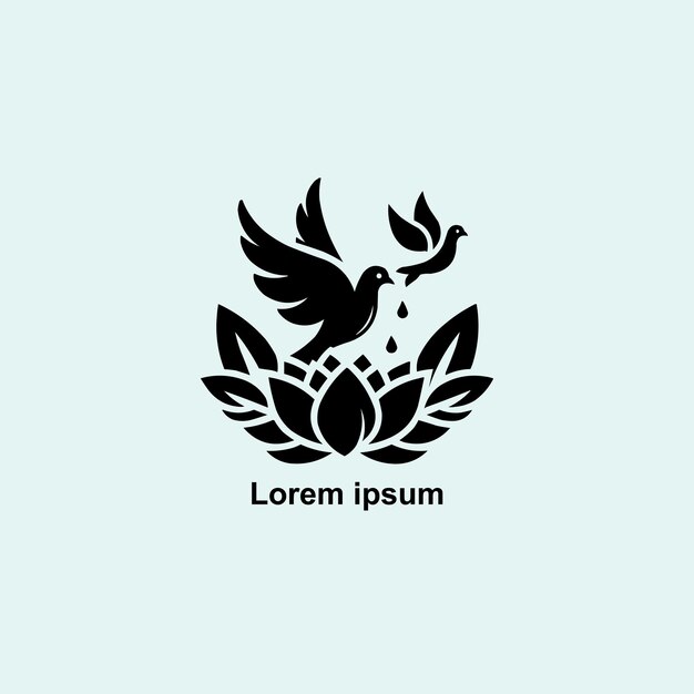 Pigeon dove and lotus flower icon vector logo template illustration design