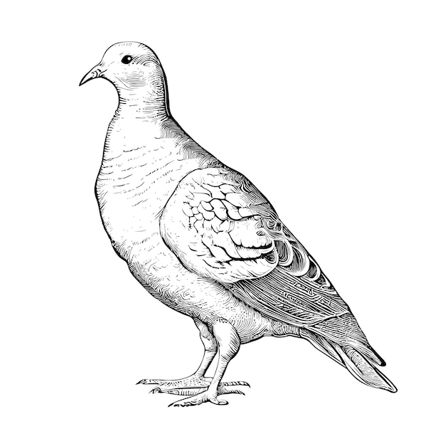 Pigeon sitting sketch hand drawn engraving style Vector illustration