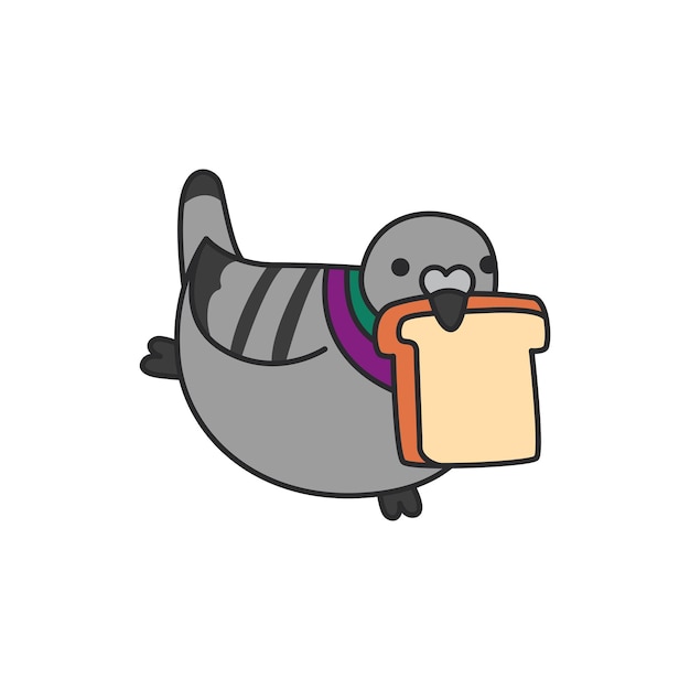 Pigeon with bread Vector illustration in flat cartoon style