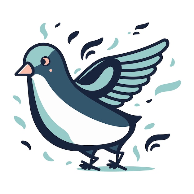 Pigeon with wings doodle style vector illustration