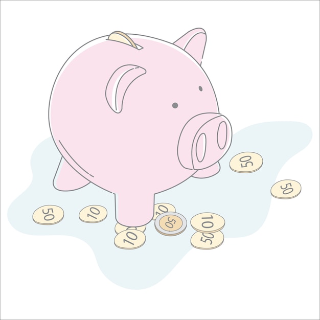 Piggy Bank Flat with Coin