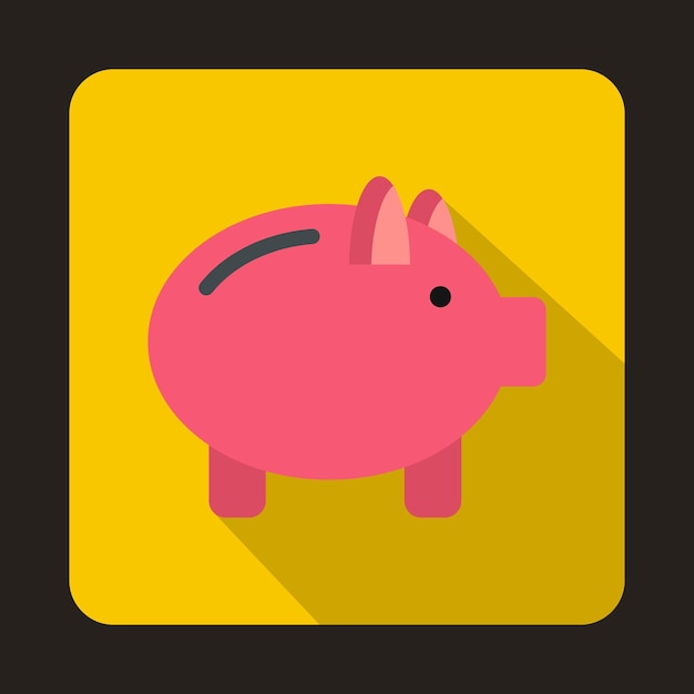 Piggy bank icon in flat style on a yellow background