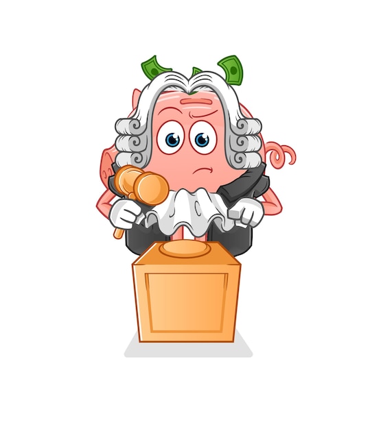 Piggy bank judge holds gavel. character vector