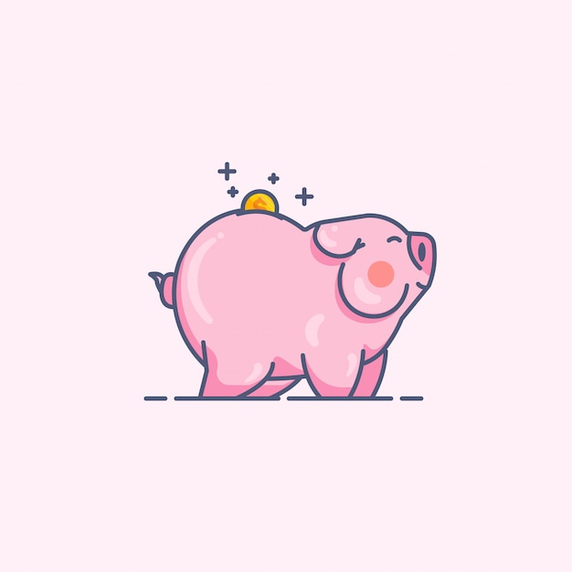 Piggy Bank Line Minimal Style Vector Illustration