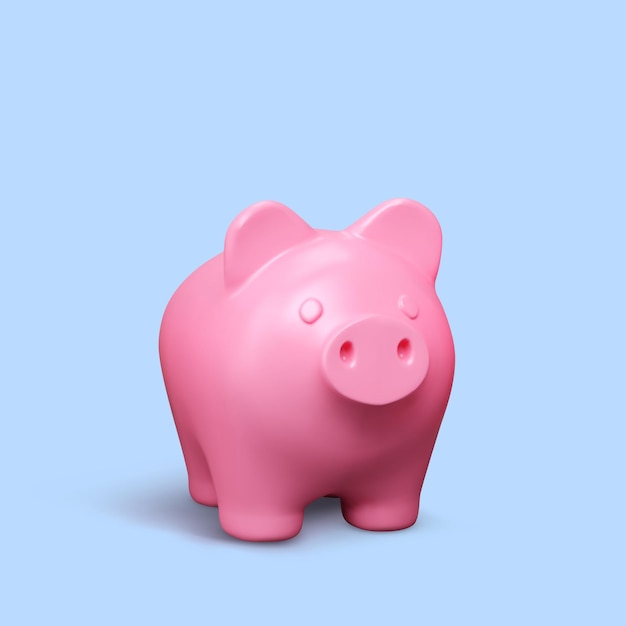 Piggy bank Pink pig isolated on blue background Piggy bank concept of money deposit and investment Vector illustration