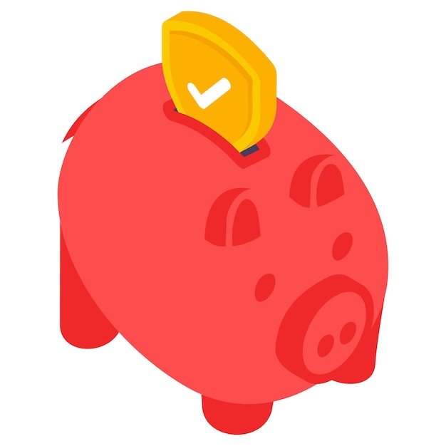 Piggy Bank with Shield isometric Concept Personal Saving coverage Save Money Insurance Premiums