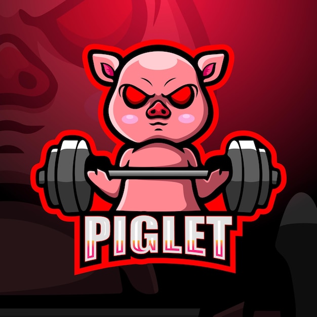 Piglet weightlifting mascot esport illustration