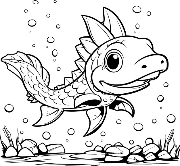 Vector pike animal black and white coloring page