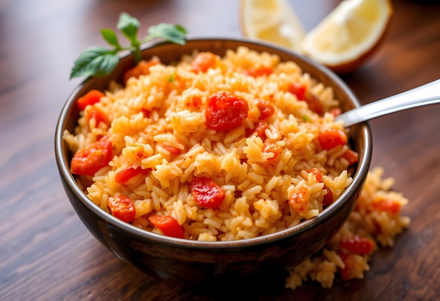 Vector pilaf in the plate tomatoes and hot peppers on a light background central asian cuisine