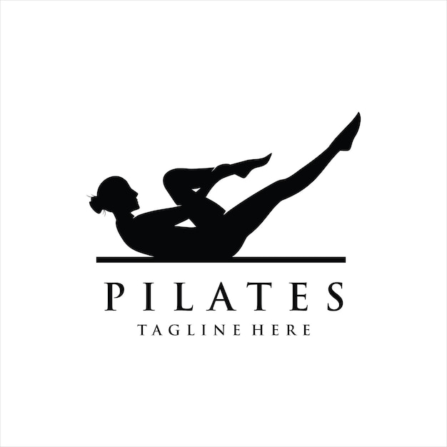 Pilates sitting position female silhouette logo design vector