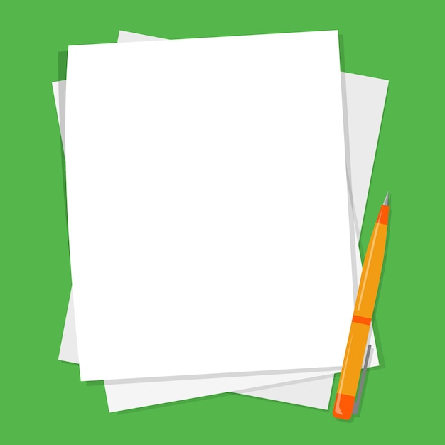 Vector pile of blank white paper sheet and pen