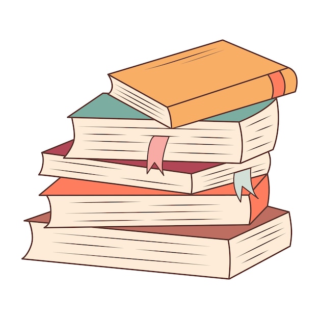 Pile of books in a flat style isolated on a white background Stack of books with bookmarks