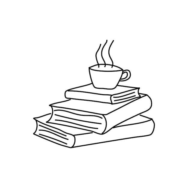 Pile of books with cup of tea Concept love reading Line icon for libraries stores festivals fairs and schools Vector illustration