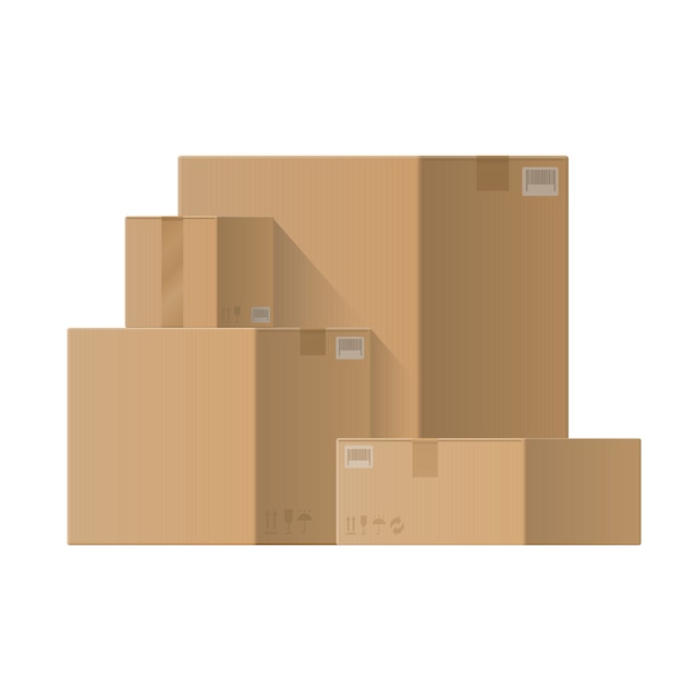 Pile of cardboard boxes.   illustration, isolated on white background.