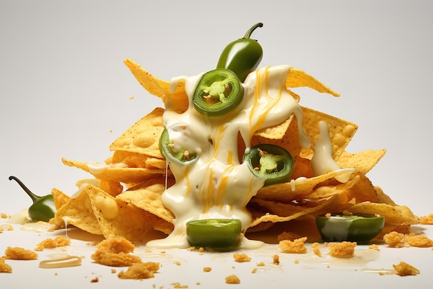 Vector a pile of chips with a face on it and a green pepper on the top