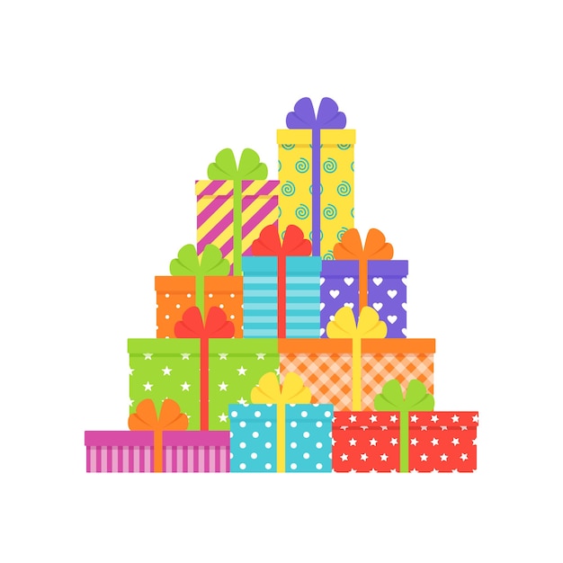 Pile gift boxes Vector illustration in flat design