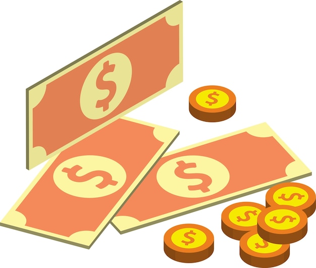 Pile of money illustration in 3D isometric style