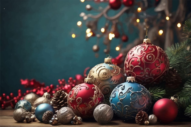 a pile of ornaments with a christmas tree and ornaments