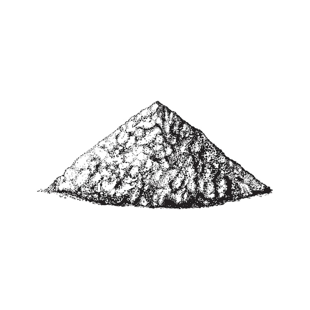 Vector pile of sand or cement, gravel drawn by strokes. construction work, bulk mixes or embankment