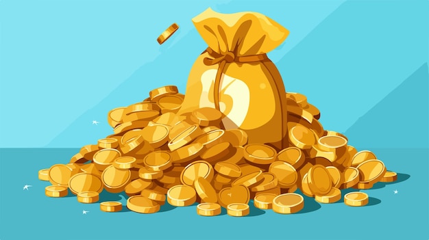 Vector piles of money in the form of cash and gold coins