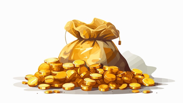 Vector piles of money in the form of cash and gold coins